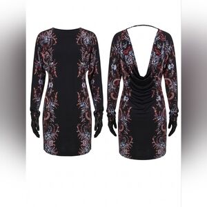 BCBGMaxAzria Black and Red Backless Dress